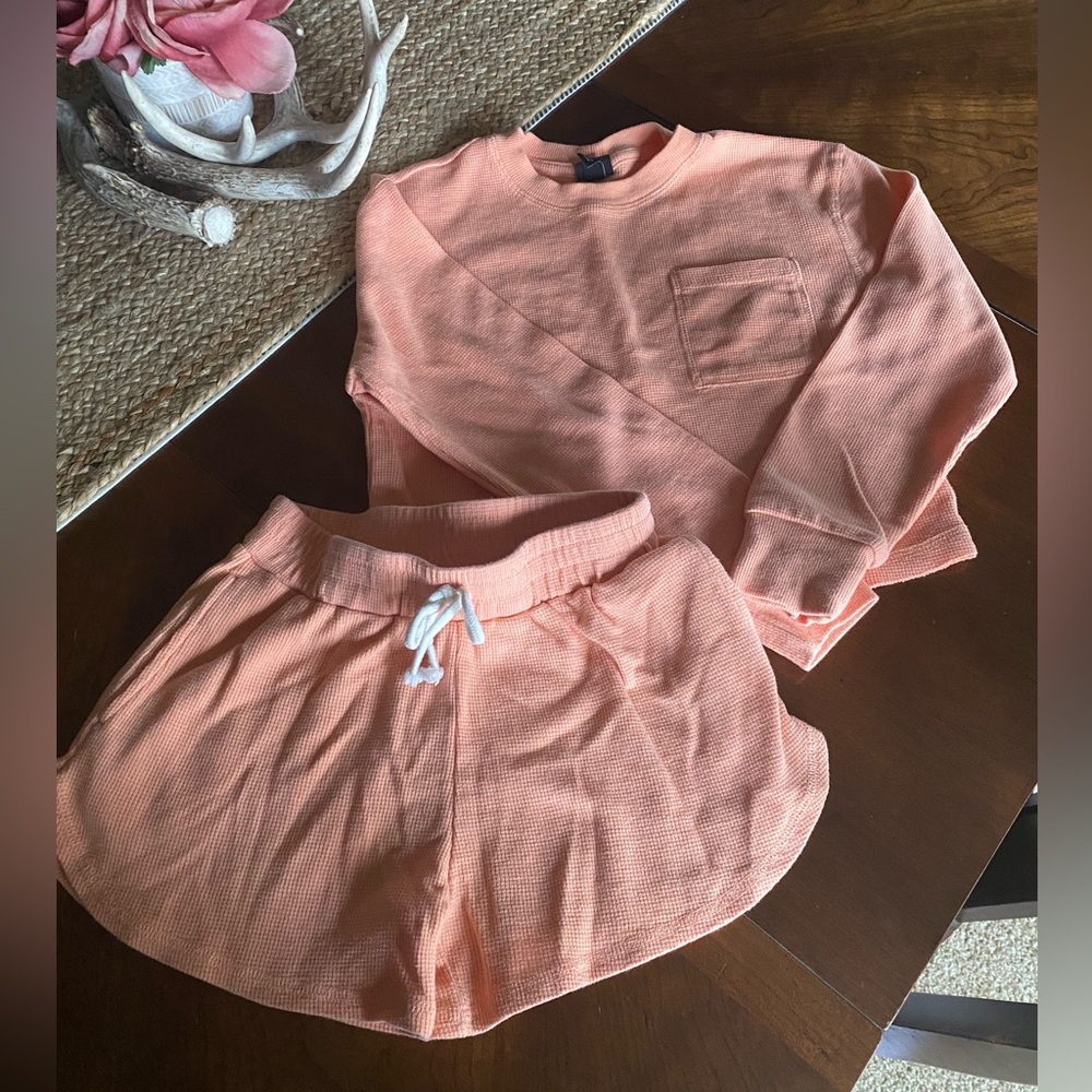 Kids Orange Art Class Long sleeve top and shorts set.